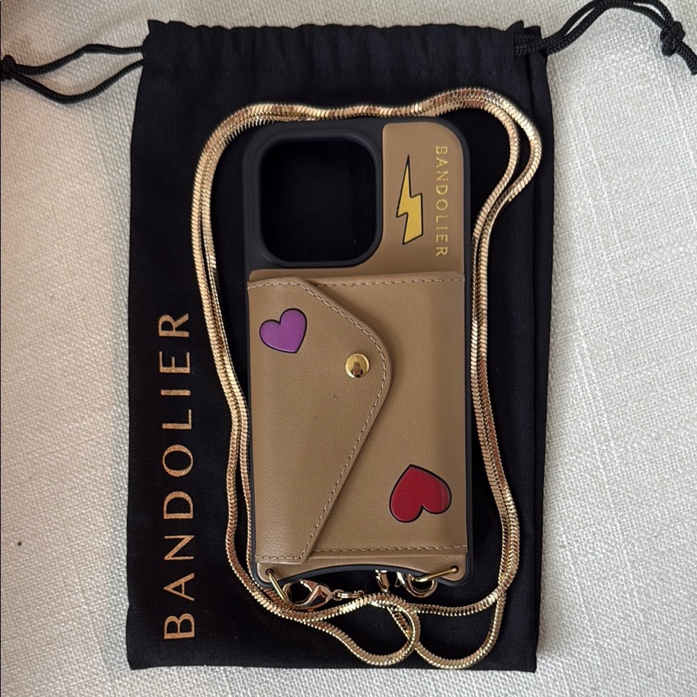 Bandolier Tan Phone Case with Gold Strap